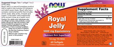 Photo of the NOW Royal Jelly label