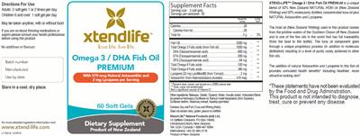 Photo of the Xtendlife Omega 3 / DHA Fish Oil Premium label
