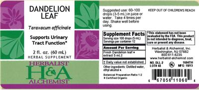 Photo of the Herbalist & Alchemist Dandelion Leaf label