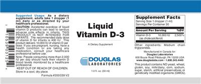 Photo of the Douglas Laboratories Liquid Vitamin D-3 label