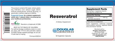 Photo of the Douglas Laboratories Resveratrol label