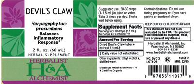Photo of the Herbalist & Alchemist Devil's Claw label