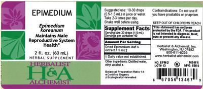 Photo of the Herbalist & Alchemist Epimedium label