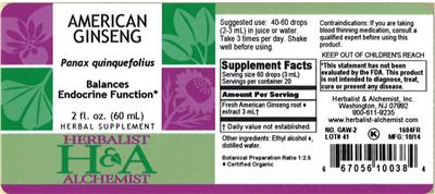 Photo of the Herbalist & Alchemist American Ginseng label