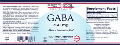 Photo of the Protocol For Life Balance GABA 750 mg label