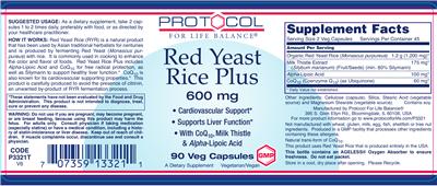 Photo of the Protocol For Life Balance Red Yeast Rice Plus 600 mg label