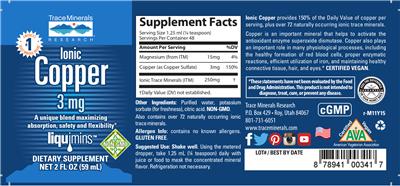 Photo of the Trace Minerals Research Ionic Copper 3 mg label