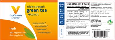 Photo of the The Vitamin Shoppe Green Tea Extract Triple Strength label