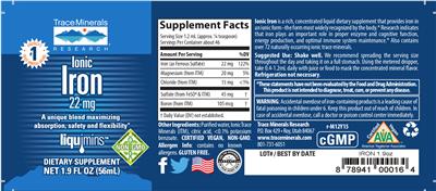 Photo of the Trace Minerals Research Ionic Iron 22 mg label