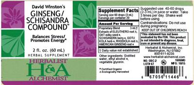 Photo of the Herbalist & Alchemist David Winston's Ginseng/Schisandra Compound label