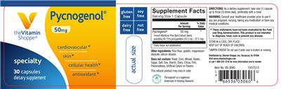 Photo of the The Vitamin Shoppe Pycnogenol 50 mg label