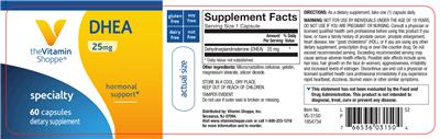 Photo of the The Vitamin Shoppe DHEA 25 mg label