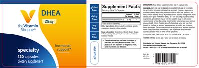 Photo of the The Vitamin Shoppe DHEA 25 mg label