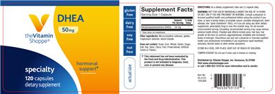 Photo of the The Vitamin Shoppe DHEA 50 mg label