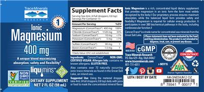 Photo of the Trace Minerals Research Ionic Magnesium 400 mg label