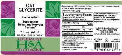 Photo of the Herbalist & Alchemist Oat Glycerite label