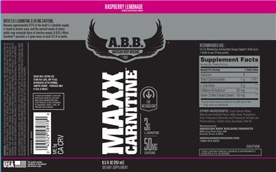 Photo of the A.B.B. American Body Building Maxx Carnitine Raspberry Lemonade label