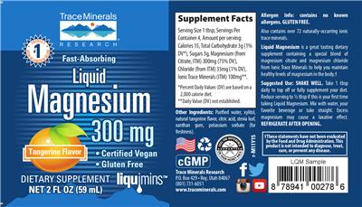 Photo of the Trace Minerals Research Liquid Magnesium 300 mg Tangerine Flavor label