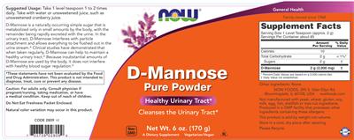 Photo of the NOW D-Mannose Pure Powder label
