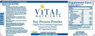 Photo of the Vital Nutrients Soy Protein Powder label