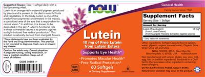 Photo of the NOW Lutein label