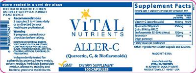 Photo of the Vital Nutrients Aller-C label