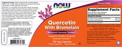 Photo of the NOW Quercetin with Bromelain label