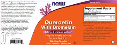 Photo of the NOW Quercetin with Bromelain label