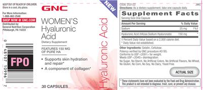 Photo of the GNC Women's Hyaluronic Acid label