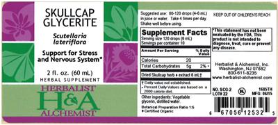 Photo of the Herbalist & Alchemist Skullcap Glycerite label