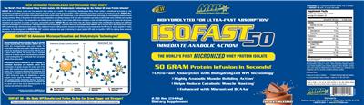 Photo of the MHP Maximum Human Performance IsoFast50 Chocolate Milkshake label