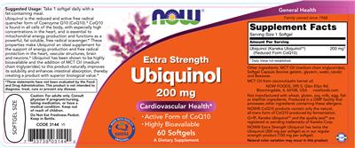 Photo of the NOW Extra Strength Ubiquinol 200 mg label