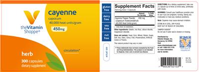 Photo of the The Vitamin Shoppe Cayenne 450 mg label