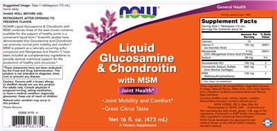 Photo of the NOW Liquid Glucosamine & Chondroitin With MSM label