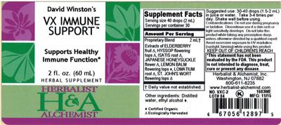 Photo of the Herbalist & Alchemist David Winston's VX Immune Support label