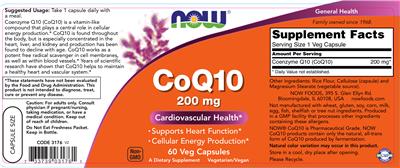 Photo of the NOW CoQ10 200 mg label