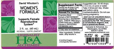 Photo of the Herbalist & Alchemist David Winston's Women's Formula label