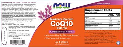 Photo of the NOW Maximum Strength CoQ10 600 mg label