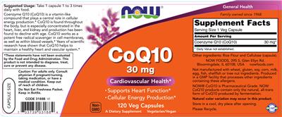 Photo of the NOW CoQ10 30 mg label
