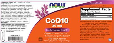 Photo of the NOW CoQ10 30 mg label