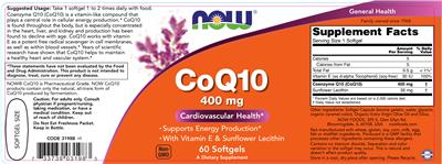 Photo of the NOW CoQ10 400 mg label
