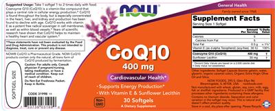 Photo of the NOW CoQ10 400 mg label