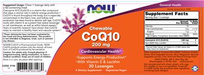 Photo of the NOW Chewable CoQ10 200 mg label
