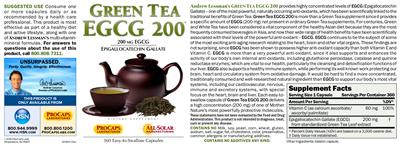 Photo of the ProCaps Laboratories Green Tea EGCG-200 label