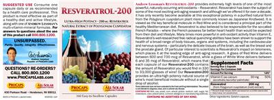 Photo of the ProCaps Laboratories Resveratrol-200 label