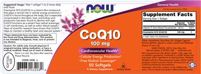 Photo of the NOW CoQ10 100 mg label