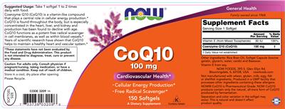 Photo of the NOW CoQ10 100 mg label
