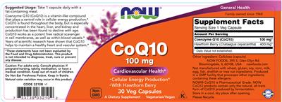 Photo of the NOW CoQ10 100 mg label