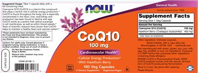 Photo of the NOW CoQ10 100 mg label