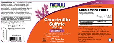 Photo of the NOW Chondroitin Sulfate 600 mg label